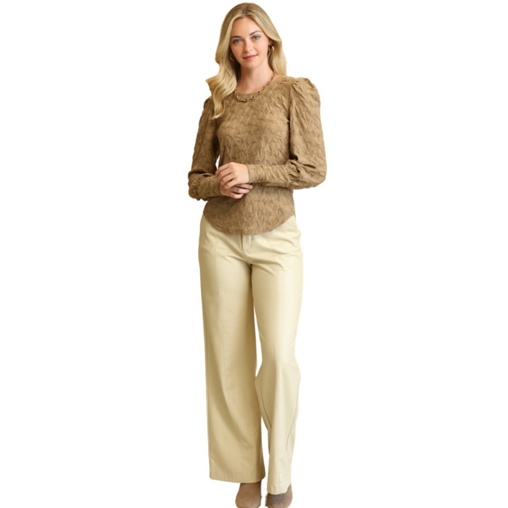 TAUPE Knit Puff Sleeve Top - Picture 3 of 6